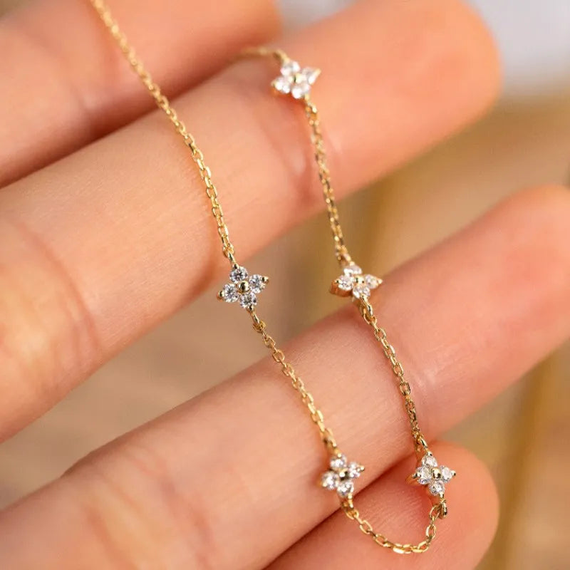 Divine Blossom Flower Bracelet - 925 Sterling Silver & 18k Gold Zircon