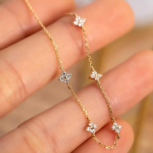 Divine Blossom Flower Bracelet - 925 Sterling Silver & 18k Gold Zircon