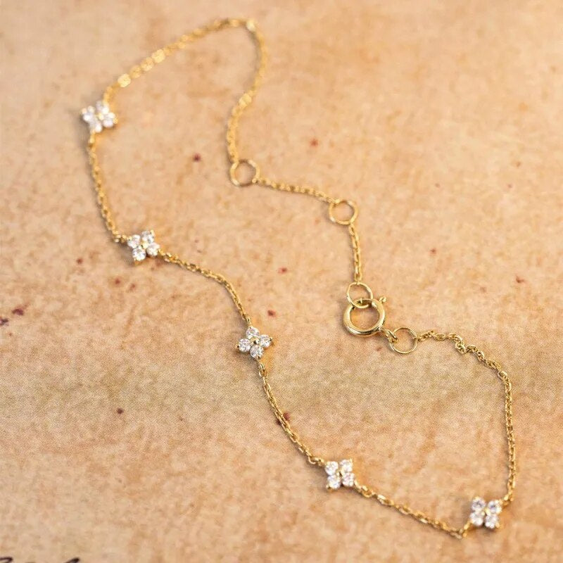 Divine Blossom Flower Bracelet - 925 Sterling Silver & 18k Gold Zircon