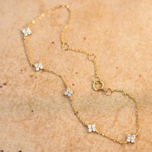 Divine Blossom Flower Bracelet - 925 Sterling Silver & 18k Gold Zircon