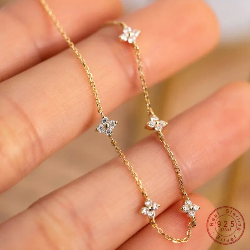 Divine Blossom Flower Bracelet - 925 Sterling Silver & 18k Gold Zircon