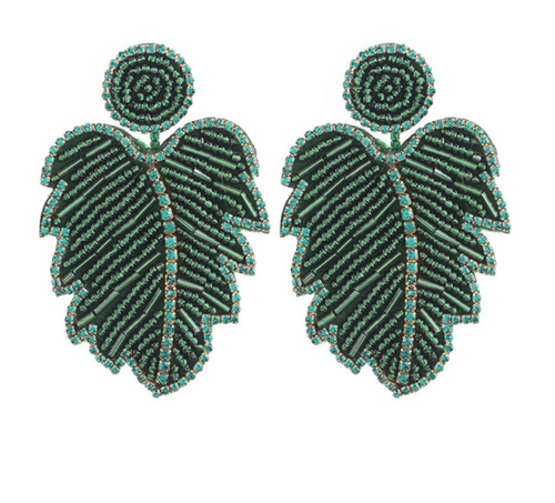 Beaded Tropical Leaf Earrings