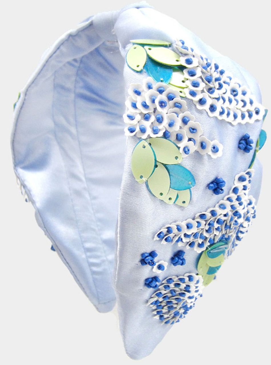 Floral Embroidered Headband - Blue