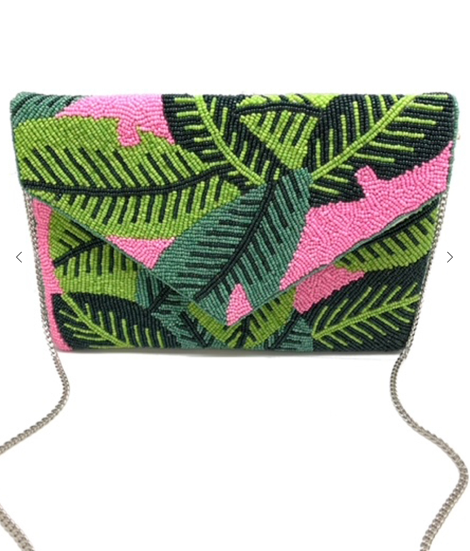 Palms on Pink Beaded Clutch