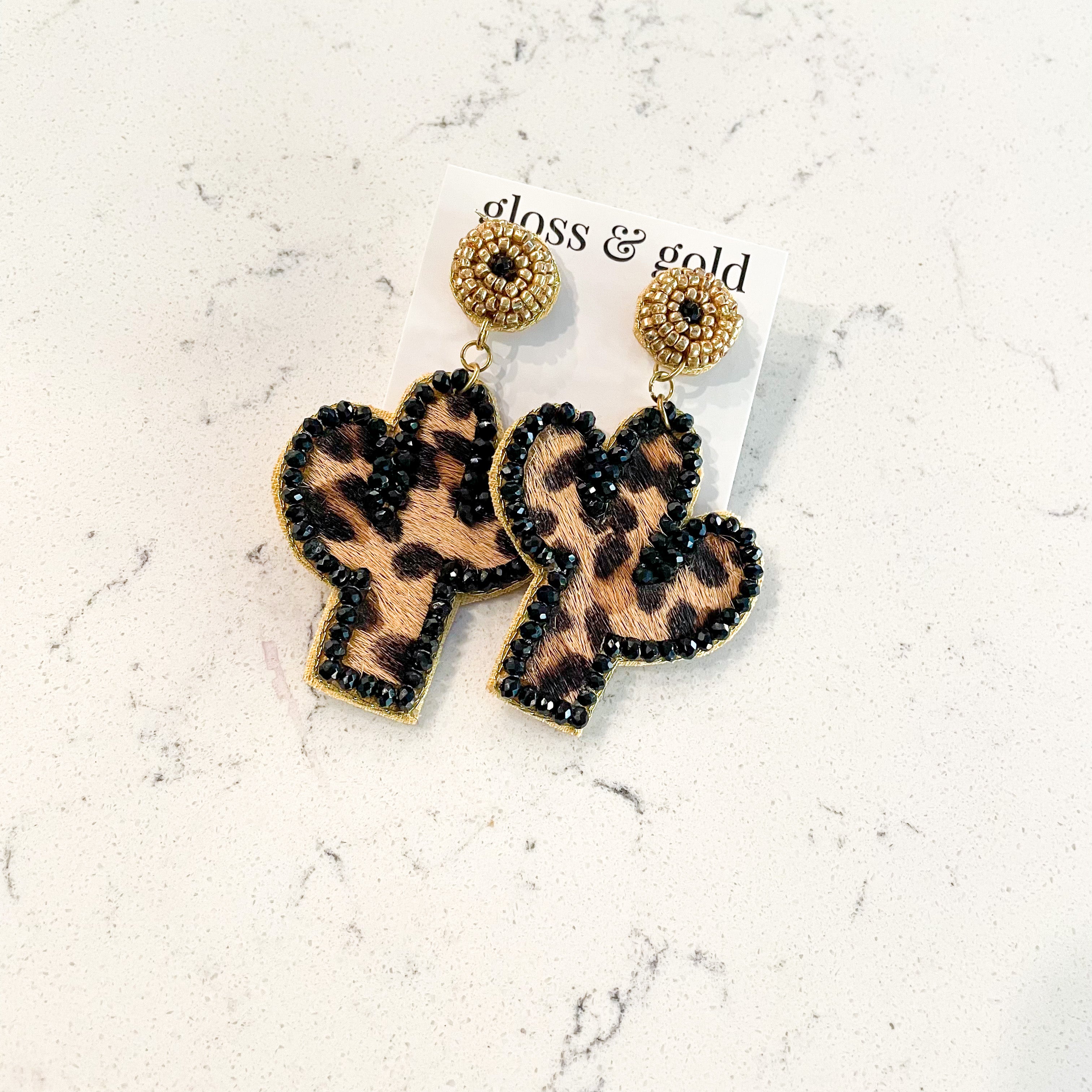 Cheetah Horsehair Cactus Earrings