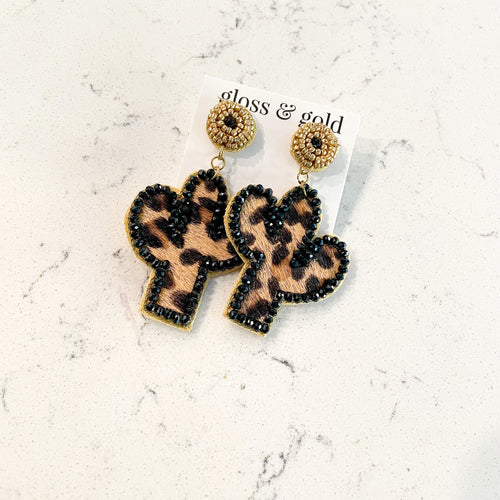 Cheetah Horsehair Cactus Earrings