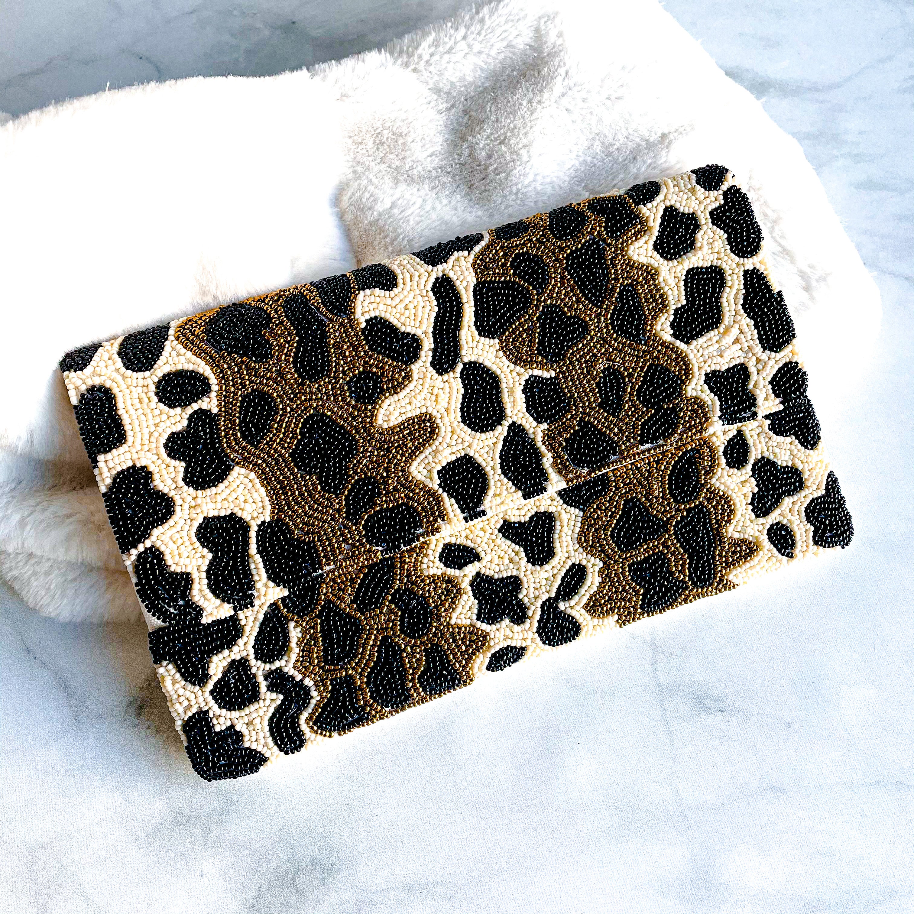 Cheetah Hand Beaded Clutch