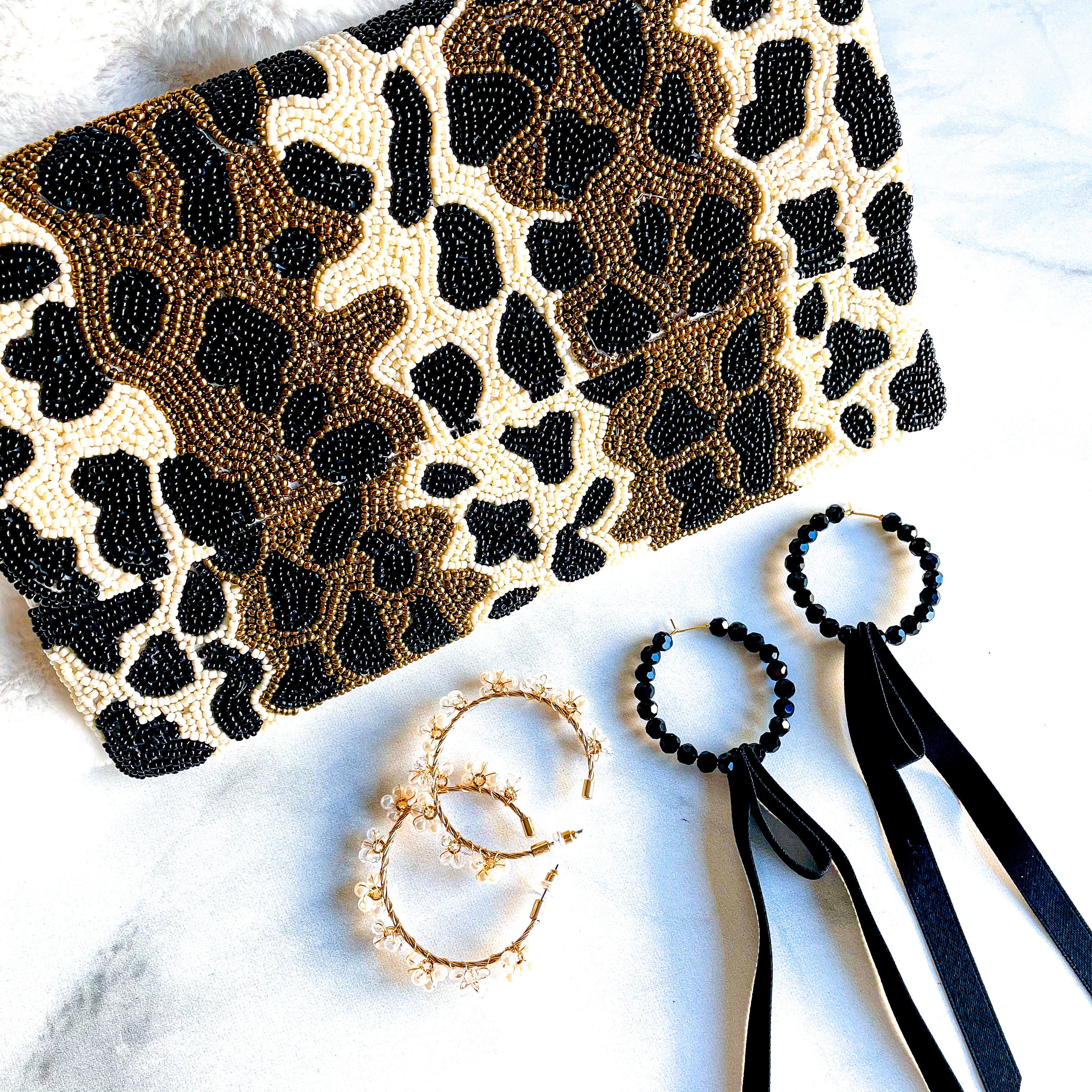 Cheetah Hand Beaded Clutch