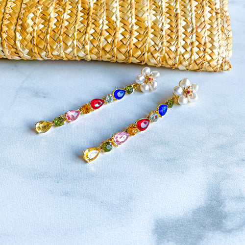 Pearl flower rainbow rhinestone dangles