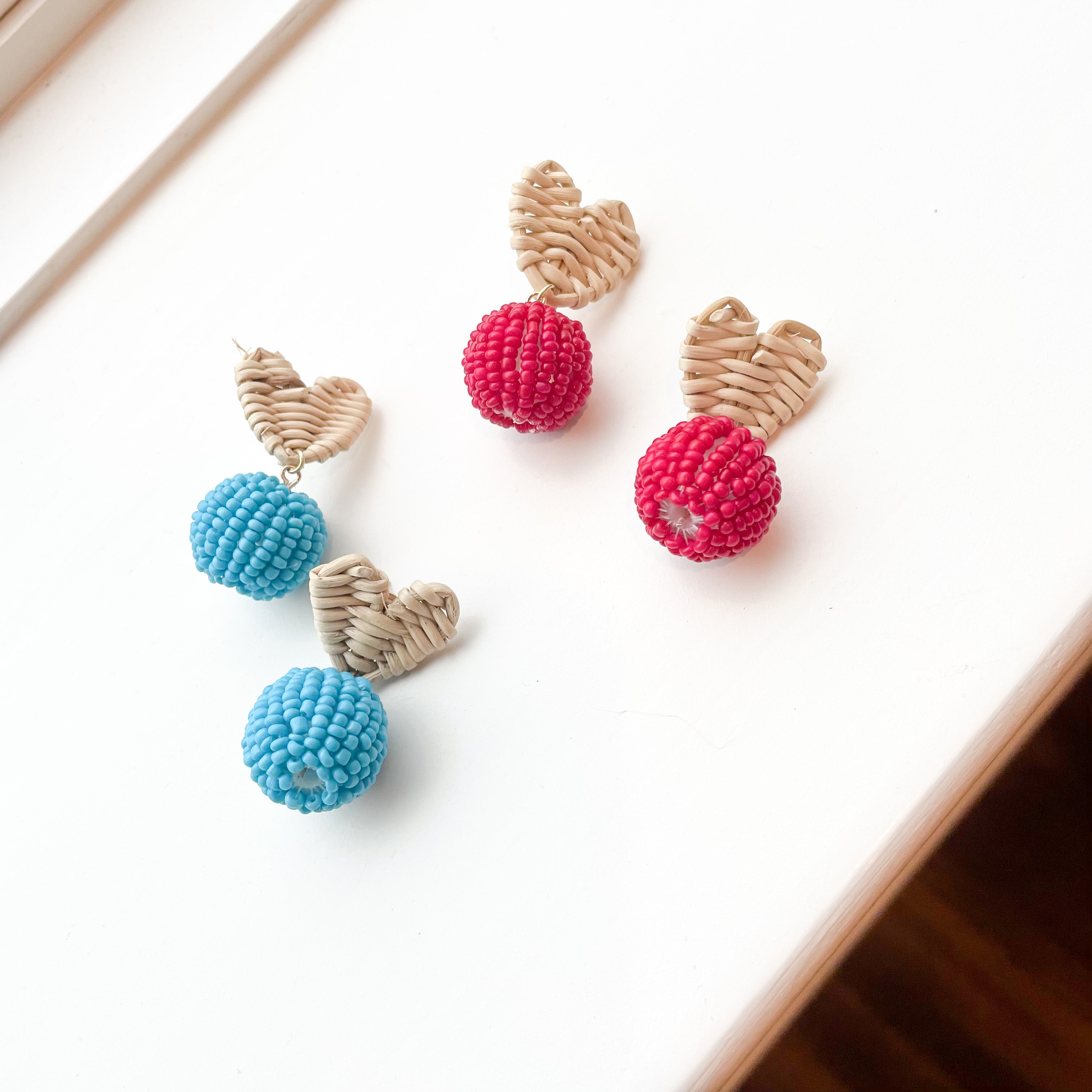 Rattan and Sead Bead Drop Earrings